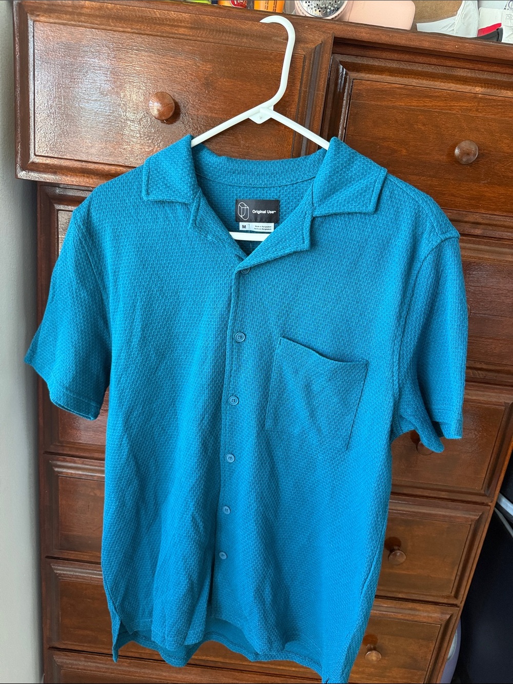 Original Use Teal Short Sleeve Button-Up Camp Shirt